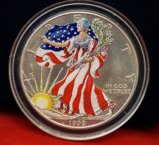 1999 American Eagle Lady Liberty Full Color.  999 Proof Silver Dollar 1oz Coin photo