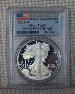 Two (x2) 2005 - W Pr69 Dcam American Silver Eagle Ase Pcgs - - S&h photo