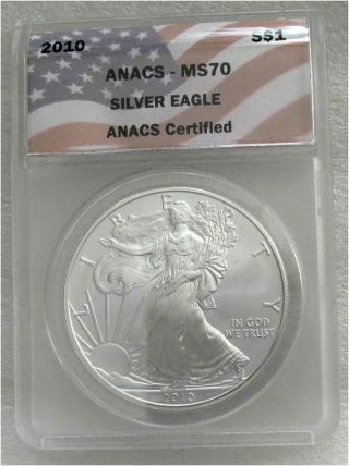 2010 Usa Silver Dollar,  Eagle Anacs Ms70 Gem photo