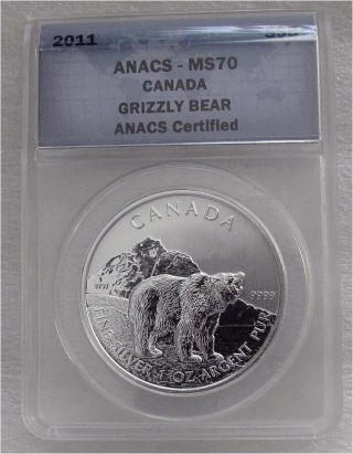 2011 Canada Silver 5 Dollars,  Grizzly Anacs Ms70 Gem photo