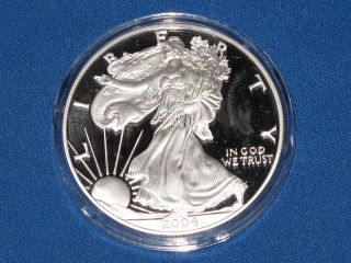 2004 - W Dcam Gem Proof American Silver Eagle One Troy Ounce Fine Silver B6048l photo
