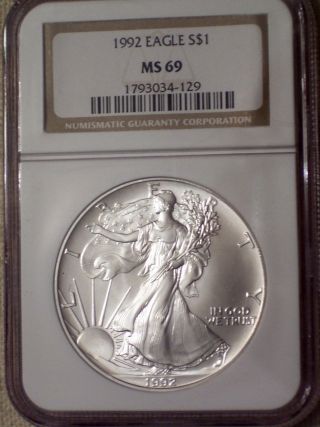 1992 Silver Eagle Graded Ms 69 By Ngc photo