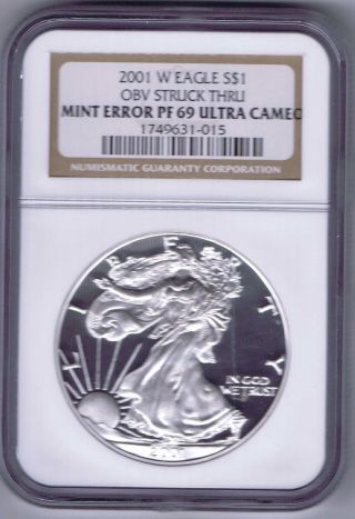 2001 W Silver Eagle Error Ngc Graded Pf 69 Ultra Cameo Very Low Population photo