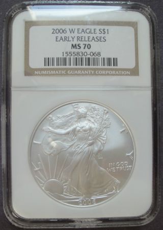 2006 W Burnished Silver Eagle Ngc Ms70 Early Release (brown Label) photo