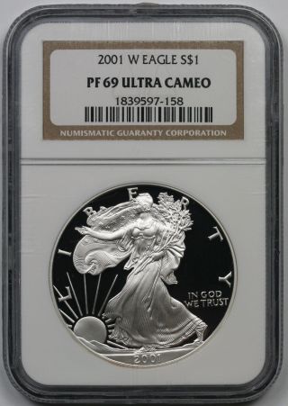2001 - W American Silver Eagle $1 Proof Pf 69 Ultra Cameo Ngc photo