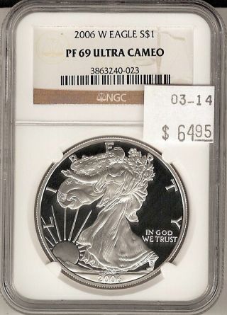 2006 W American Silver Eagle S$1 Pf 69 Ultra Cameo Ngc Certified photo