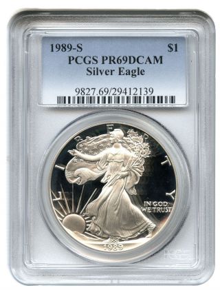 1989 - S Silver Eagle $1 Pcgs Proof 69 Dcam American Eagle Silver Dollar Ase photo