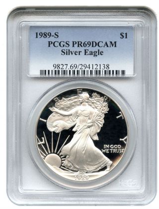 1989 - S Silver Eagle $1 Pcgs Proof 69 Dcam American Eagle Silver Dollar Ase photo