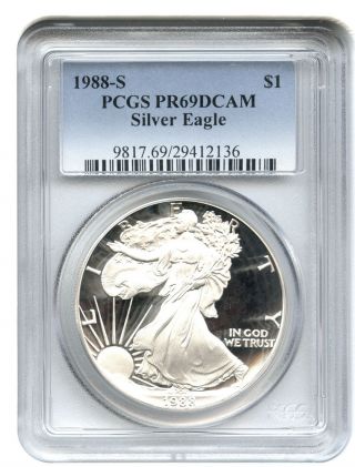 1988 - S Silver Eagle $1 Pcgs Proof 69 Dcam American Eagle Silver Dollar Ase photo