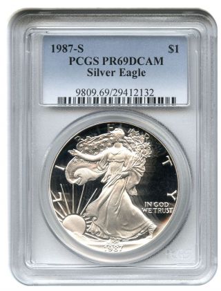 1987 - S Silver Eagle $1 Pcgs Proof 69 Dcam American Eagle Silver Dollar Ase photo