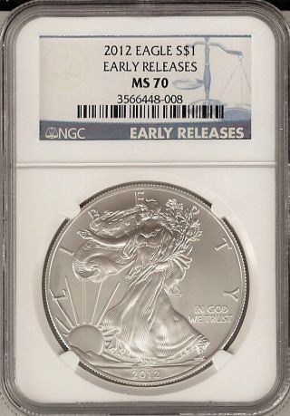 2012 Silver Eagle Early Releases S$1 Ms 70 Ngc Certified photo