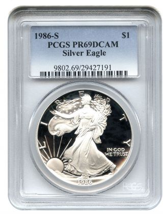 1986 - S Silver Eagle $1 Pcgs Proof 69 Dcam American Eagle Silver Dollar Ase photo