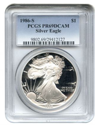 1986 - S Silver Eagle $1 Pcgs Proof 69 Dcam American Eagle Silver Dollar Ase photo
