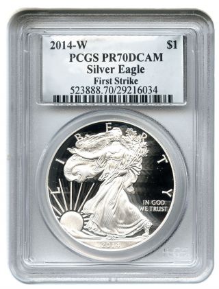 2014 - W Silver Eagle $1 Pcgs Proof 70 Dcam (first Strike,  Silver Foil Label) photo