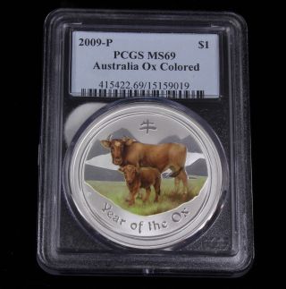 2009p Pcgs Graded Ms 69 Australia Colored Ox S$1 : photo