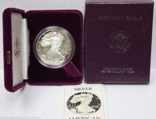 1986 S Silver Eagle Proof Air Tight In Ogp/box.  Velvet photo