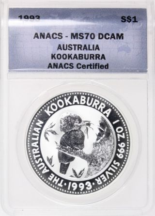 1993 Australia $1 Silver Kookaburra - Anacs Ms 70 Dcam - photo