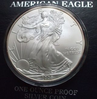 2008 W Silver American Dollar Proof Coin - 1oz U.  S.  With And Box W/eagle photo