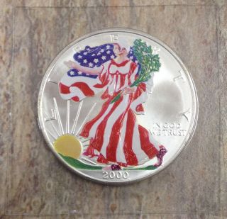 2000 American Eagle Walking Liberty Gem Colorized 1 Oz Pure Silver photo