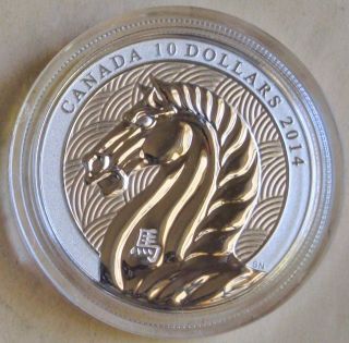 2014 Rcm - Lunar Year Of The Horse $10.  9999 Silver Proof - 1/2 Troy Oz photo