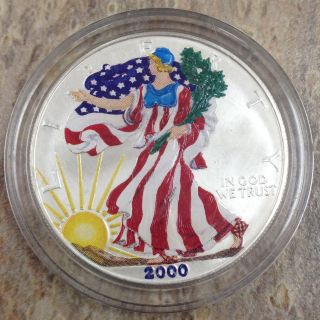 2000 American Eagle Walking Liberty Gem Colorized 1 Oz Pure Silver photo