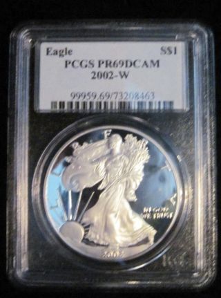 2002 - W American Silver Eagle Pcgs Near Perfect Pr69dcam photo