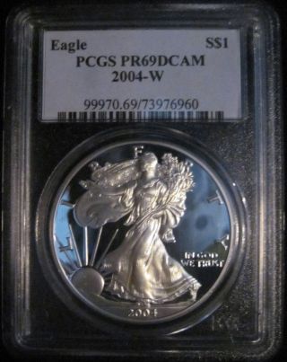 2004 - W American Silver Eagle Pcgs Near Perfect Pr69dcam photo