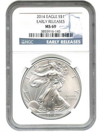 2014 Silver Eagle $1 Ngc Ms69 (early Releases) American Eagle Silver Dollar Ase photo