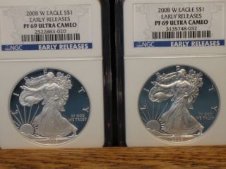 2 - 2008 W Silver Eagles Ngc Pf 69 Uc Early Releases photo