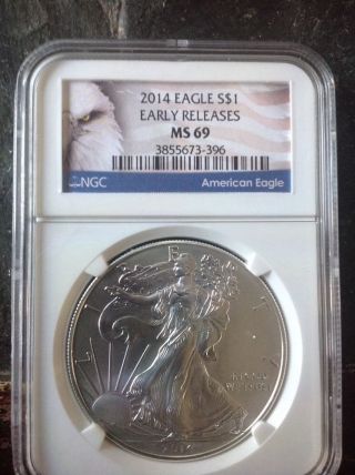 2014 Silver American Eagle - Ms - 69 Ngc - Early Releases photo