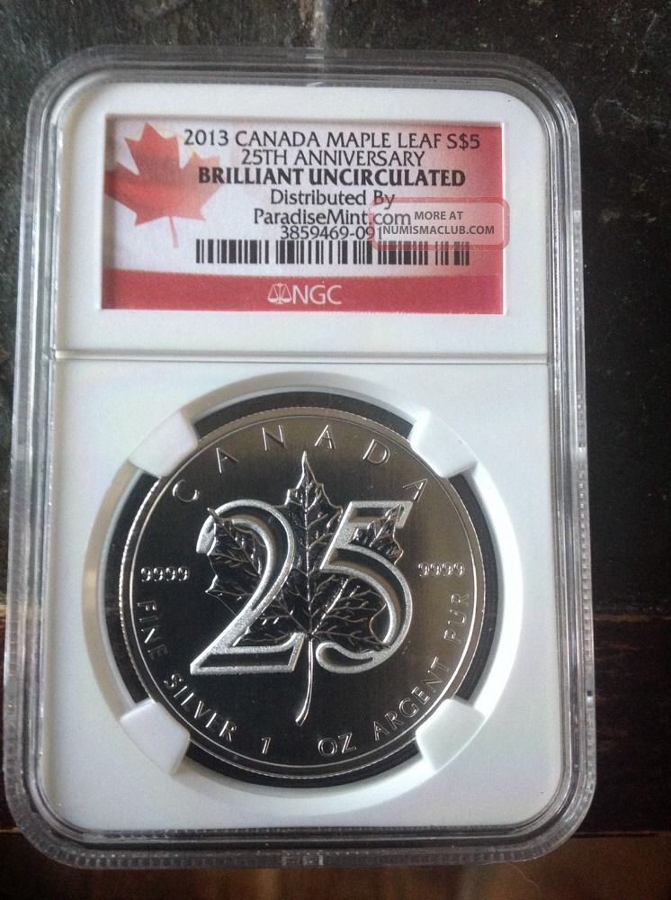 2013 1 Oz Silver Canadian Maple Leaf - 25th Anniversary