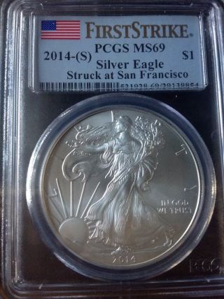 2014 (s) Silver American Eagle - Ms - 69 Pcgs - First Strike photo
