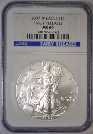 2007 W Silver American Eagle West Point Ngc Ms 69 Blue Label Early Releases photo