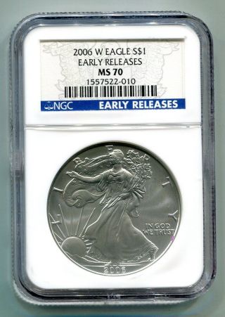 2006 W Silver Eagle Ngc Ms 70 Early Release No Spots White Coin Premium Quality photo