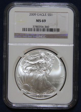 2009 American Silver Eagle Bullion 1 Oz/.  999 Pure - Gorgeous Ngc Ms69 photo