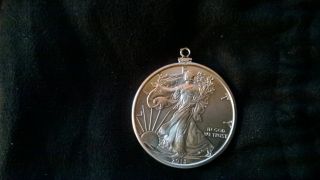 2013 1oz.  999 American Silver Eagle (bu) In Sterling Silver.  925 Bezel Coin Edge photo