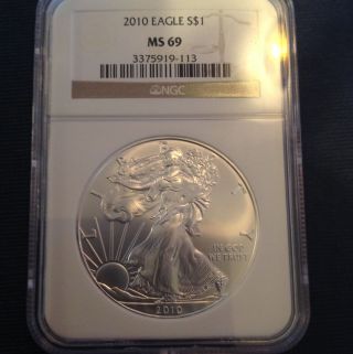 2010 Silver Eagle 1 Oz Ms 69 Ngc Graded And Certified Matte Finish photo