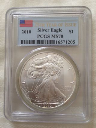 2010 American Silver Eagle 25th Year Anniversary Pcgs Ms70 0679 photo