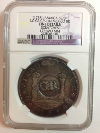 1758 Jamaica 6s/8p Lg Gr C/s On Mexico 8r Ngc Fine Details Scratches 1755mo Mm photo