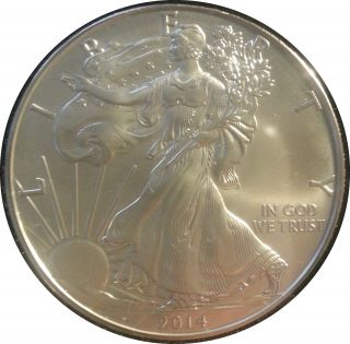 2014 American Silver Eagle 99.  9% Silver Uncirculated Ira Approved photo