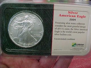 F2 2004 Silver American Eagle,  Uncirculated,  By Littleton Coin Co. photo