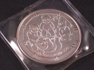 2 Troy Ounce Silver Round 4 Pandas Playing Bamboo Wolf / Baboon Face photo
