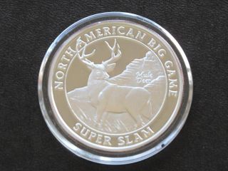 Mule Deer Silver Art Round North American Big Game Slam C4568 photo
