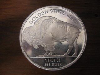 1 Troy Oz Golden State Buffalo/indian Head.  999 Silver Round photo