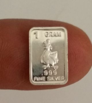 2 X 1 Gram.  999 Fine Silver Bar Rooster Design photo