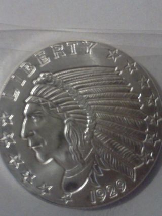 1 Troy Oz.  - 1929 Incluse Indian Head Coin -.  999 Silver Bu - $5 Gold Piece Design photo