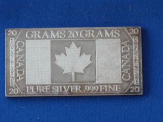 The Silver Canada.  999 Silver 20 Gram Ingot B0273 photo
