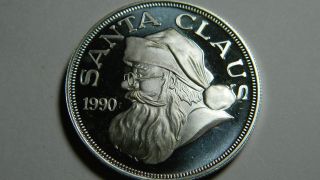 1990 Santa Clause Christmas Collectible.  999 Fine Silver 1oz Round Ag - 76 photo