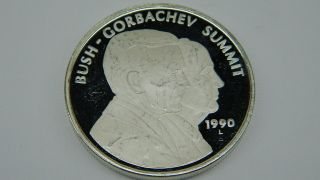 1990 L Bush - Gorbachev Summit 1oz.  999 Fine Silver Ag71 photo
