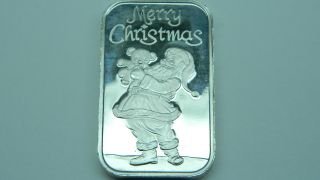 1995 Merry Christmas Santa W/ Teddy Bear 1oz.  999 Fine Silver Ag 152 photo